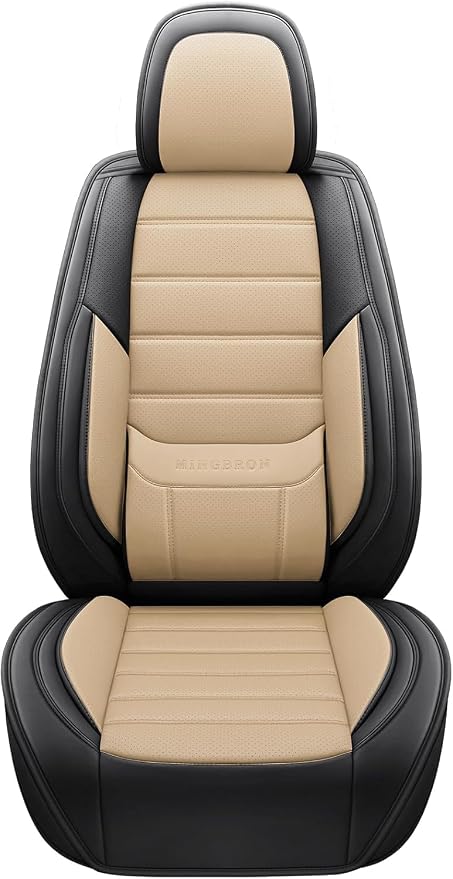 MINGBRON Seat Covers, Car Seat Covers Front Seats, Car Seat Cover, Car Seat Protector Waterproof, Car Seat Cushion Nappa Leather, Beige Seat Covers Carseat Cover Universal Fit for Most Cars