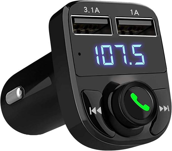 LIHAN Handsfree Calling Car Charger,Wireless Bluetooth 5.3 FM Transmitter Radio Receiver,MP3 Audio Music Adapter,Dual USB Ports,Compatible for iPhone Samsung Smartphones,Spotify & GPS Navigation