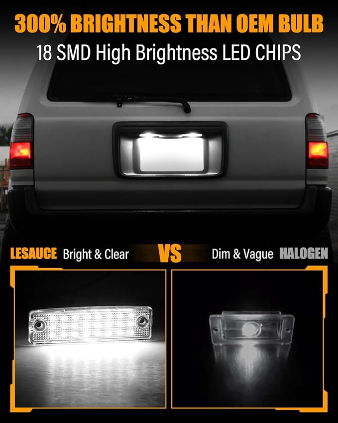 LESAUCE LED License Plate Light For 1996-2024 Toyota 4runner, 2008-2022 Sequoia, 6000K White, Tag Lamp Assembly Replacement, Pack of 2