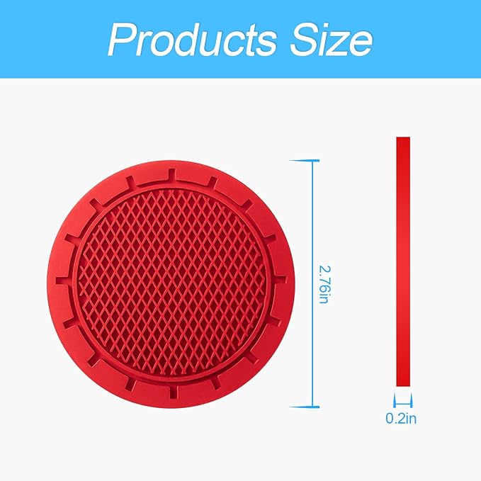 4 Pack Cup Holder Coaster, 2.75 Inch Diameter Non-Slip Universal Insert Coaster, Durable, Suitable for Most Car Interior, Car Accessory for Women and Men (Red)