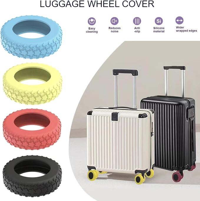8PCS Luggage Wheel Protector,Premium Silicone Protectors for 2-2.4" Spinner Wheels Anti-Slip,Ultra-Quiet & Wear-Resistant Travel Accessories(Blue)