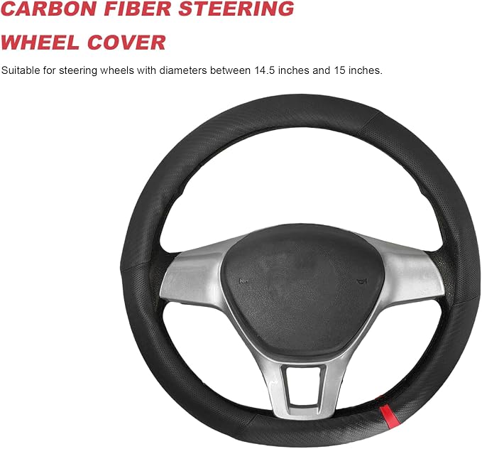 Car Steering Wheel Cover, Breathable Carbon Fiber Wheels Protective Cover Interior Accessories, Universal Anti Slip Protector for Most 14.5-15 Inch Steering Wheels (Black)