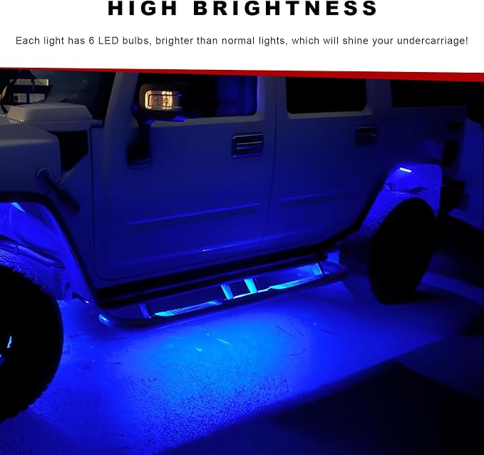 10 PCS Car LED Rock Strip Lights, 3.8" 6 LED Shockproof Thin Line Side Marker Clearance Light, Waterproof Exterior Underglow Wheel Fender Well Lighting Kit for Most Vehicles (Blue)