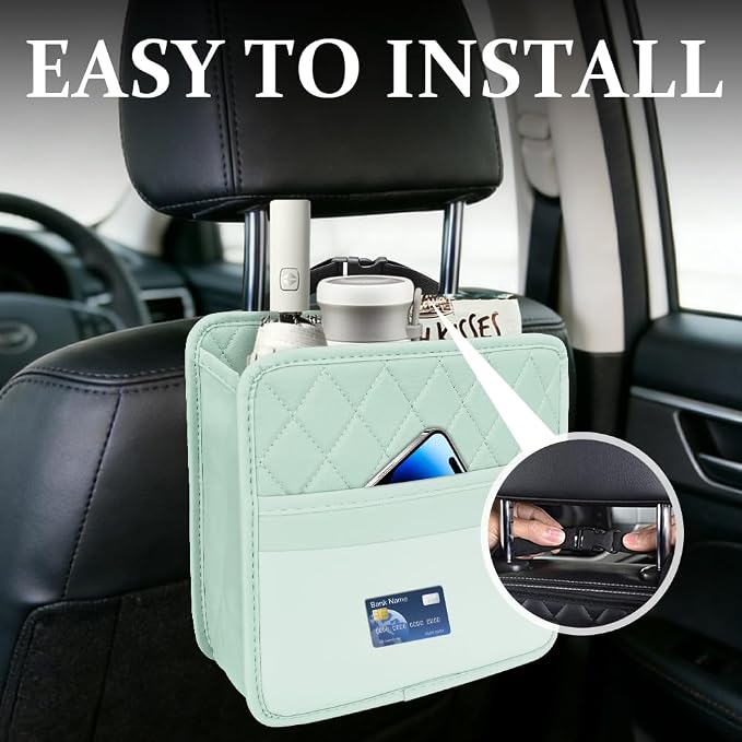 Car Seat Back Organizer, Car Organizers and Storage, PU Leather Vehicle Backseat Hanging Storage Pocket, Multipurpose Auto Organizer Hanging Universal for Most Vehicles (Green)