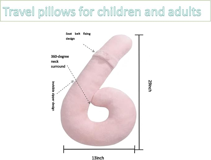 Car Travel Pillow, car Pillow for Kids and Adults, Ergonomic Travel Pillow Providing Neck and Body Support, a Sleep aid, Children's Travel Pillow -Pink