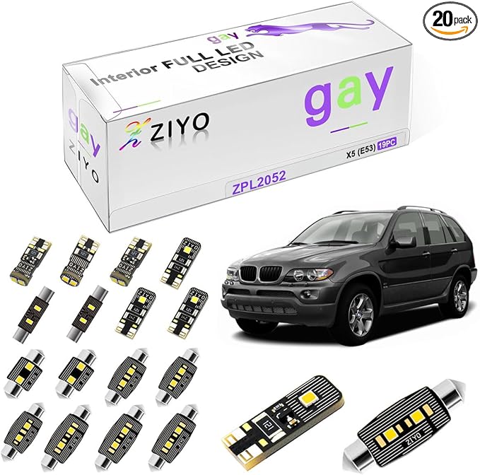ZIYO LED Interior Light Kit Replacement for BMW X5 1999-2013, 6000K Xenon White Dome Light Bulbs Upgrade Error Free (BMW E53 1999-2006 (19 Bulbs))