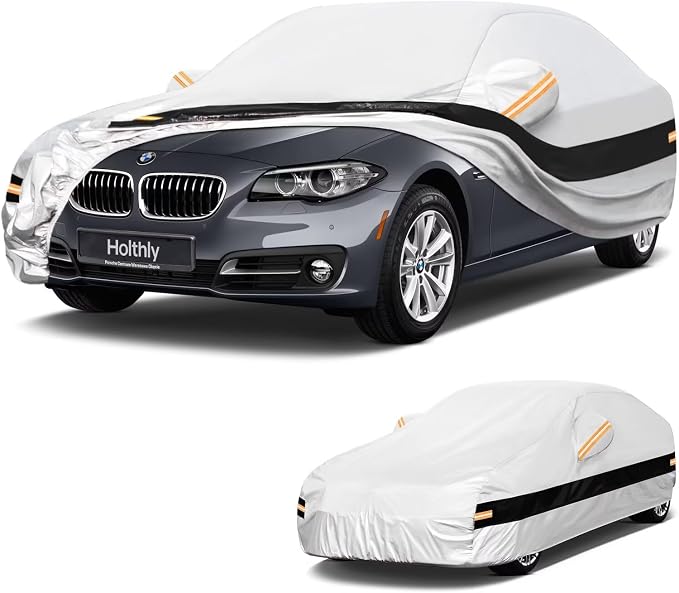 10 Layers Sedan Car Cover Custom Fit BMW 5-Series M5 528i 530 530i 535i 540i(1988-2026), Waterproof All Weather for Automobiles, Outdoor Full Cover Sun Dust Rain Protection with Cotton. Silver
