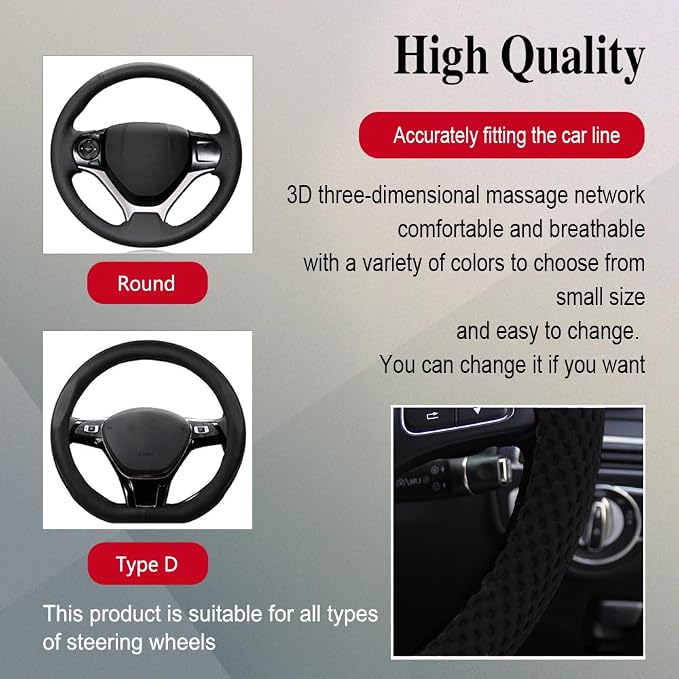 HAOBO Elastic Stretch Steering Wheel Cover, 15 Inch Automotive Steering Wheel Cover, Comfy Breathable Stretch Steering Wheel Protector, Ice-Silk Cloth Polyester Steering Wheel Cover for Men Women