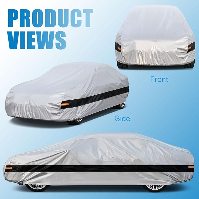 10 Layer Sedan Car Cover Waterproof All Weather for Automobiles,100% Waterproof Outdoor Car Covers Rain UV Dust Protection. Custom Fit for Chrysler 300, Audi A8, BMW 7 Series, etc