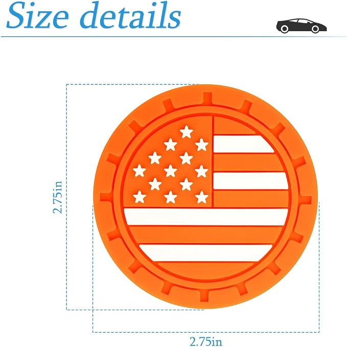 AUCELI 2 Pack Car Cup Holder Coasters, Colored American Flag US Flag Insert Car Cup Coaster, 2.75 Inch Anti Slip Shockproof Embedded Drink Mat, Vehicle Interior Decor Accessories