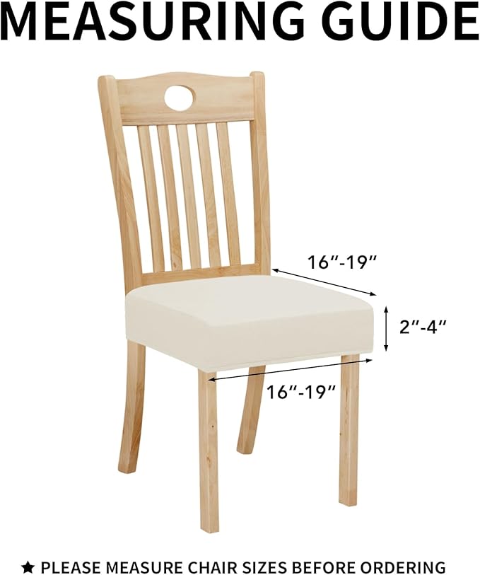 Easy-Going 100% Waterproof Seat Covers for Dining Room Chairs Set of 2, Stretch Chair Seat Slipcovers Protector Removable and Washable Kitchen Dining Chair Covers, Ivory