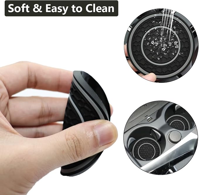 Car Cup Coaster Universal Automotive Waterproof Non-Slip Cup Holders Sift-Proof Spill Holder Car Interior Accessories 4 Pack Black & Gray