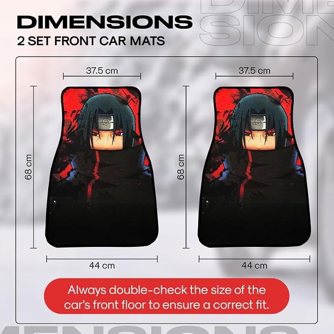 Anime Car Carpet Mat Set of 2 Front, Black Itchii Design Automotive Accessories Interior All Weather Floor Mats Decor with Non Slip Black Anti Skid Backing