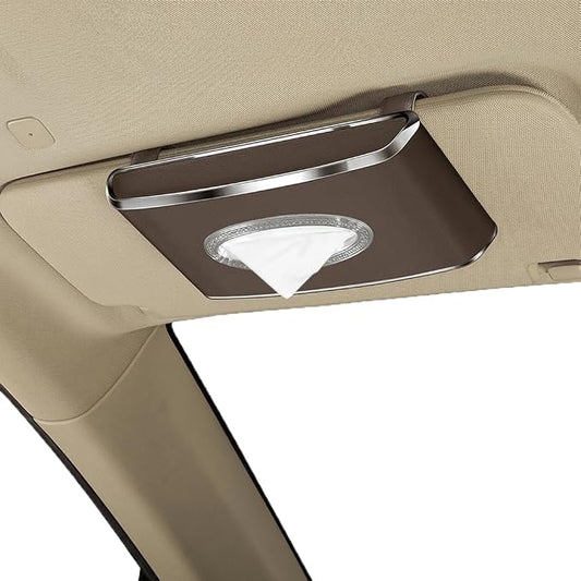 Faux Leather Car Tissue Box for Car Interior, Multi-Function Tissue Holder with Visor Clip, Armrest & Back Seat Napkin Organizer, Vehicle Tissue Dispenser Accessories (Brown Hanging)