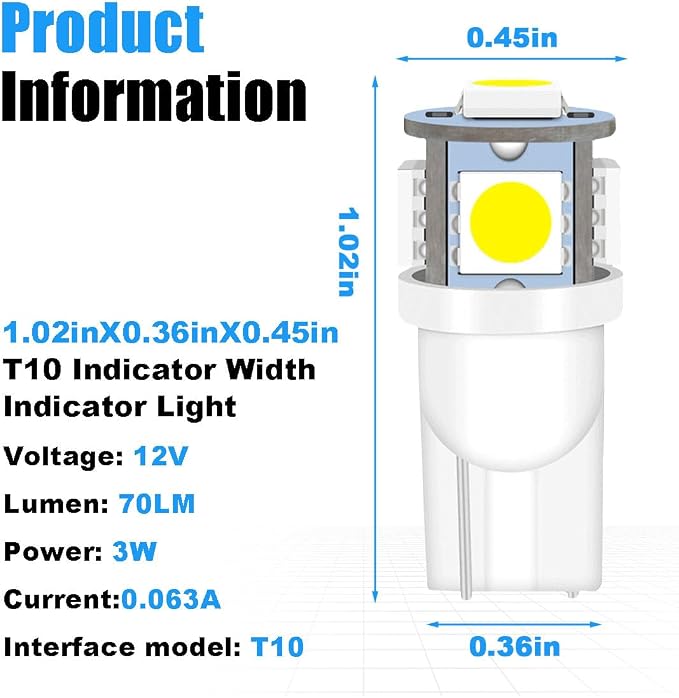 smilfuy 2PCS T10 194 LED Bulbs Tag Lights for License Plate, 6000K White | Wedge 168 T10 2825 5SMD 5050 Chips LED Bulb, 12V Bulb Replacement for Car Interior Dome Map Door Courtesy License Plate Light