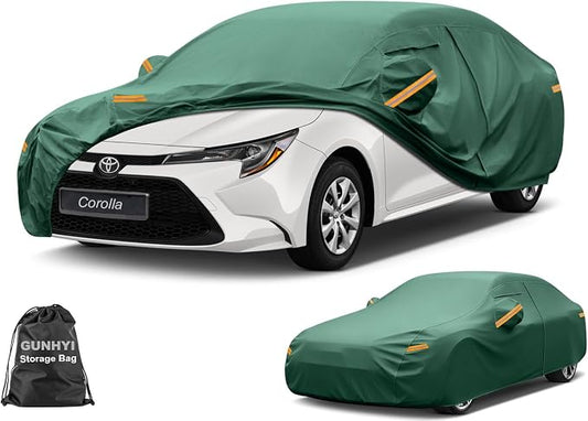 GUNHYI Car Cover Waterproof All Weather, 16-Layer Heavy Duty Full Exterior Cover with Vents, Driver Door Zipper & Towel, Summer Sun/UV/Rain Protection, Fit Sedan Toyota Corolla, Honda Civic etc.