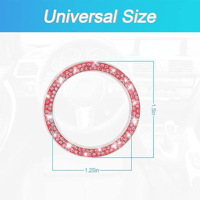 Car Bling Crystal Rhinestone Engine Start Ring Decals, 2 Pack Car Push Start Button Cover/Sticker, Key Ignition Knob Bling Ring, Sparkling Car Interior Accessories for Women (Red)