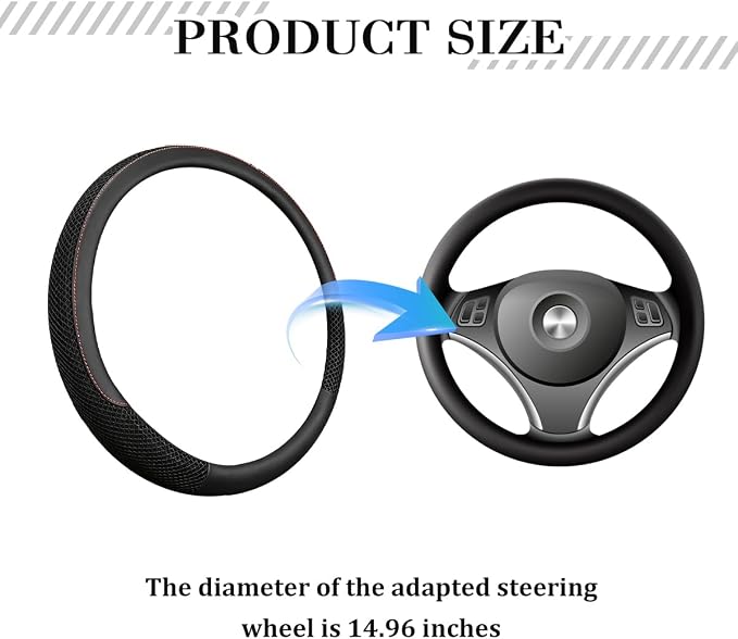 Car Steering Wheel Cover, 14.5-15" Microfiber Leather Ice Silk Breathable Non-Slip Steering Wheel Protector, Cool Auto Interior Decor Accessories, Universal for Truck SUV Van (Black)