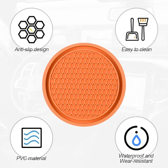 XINLIYA Car Cup Holder Coaster, 4 Pack 2.75 Inch Diameter Non-Slip Universal Insert Coaster, Durable, Suitable for Most Car Interiors, Accessory for Women and Men (Orange)