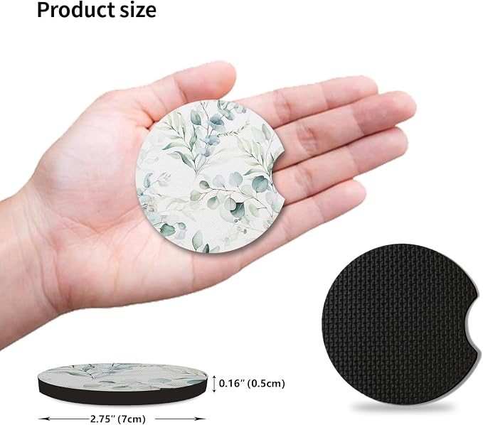 Car Coasters,2Pcs Eucalyptus Cup Slot Mat Silicone Non-Slip Pad Cup Heat Insulation Coasters for Car Interior Accessories，Car Cup Holders Absorbent Cup Holders Car Accessories for Women & Men