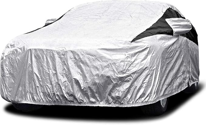 Titan Premium Multi-Layer PEVA Car Cover for Hatchbacks 165-181". Waterproof, UV Protection, Anti-Scratch Protective Lining, Driver-Side Zippered Opening. Fits Prius, Focus, Civic and More.