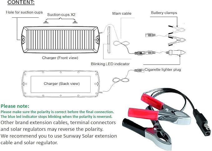 Sunway Solar Solar Car Battery Trickle Charger & Maintainer 5W Solar Panel Power 12V Charger kit Waterproof for Car Automotive RV Marine Boat Truck Motorcycle Trailer Tractor Powersports Snowmobiles