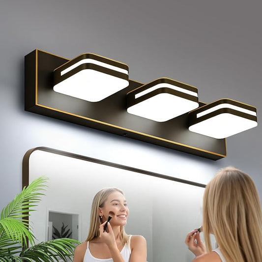 Torondo 360° Rotate LED Bathroom Vanity Light Fixtures, Acrylic Vanity Lights for Bathroom, Modern Wall Lighting Fixtures Over Mirror Living, Oil Rubbed Bronze, Natural White, 3-Light, 17-Inch