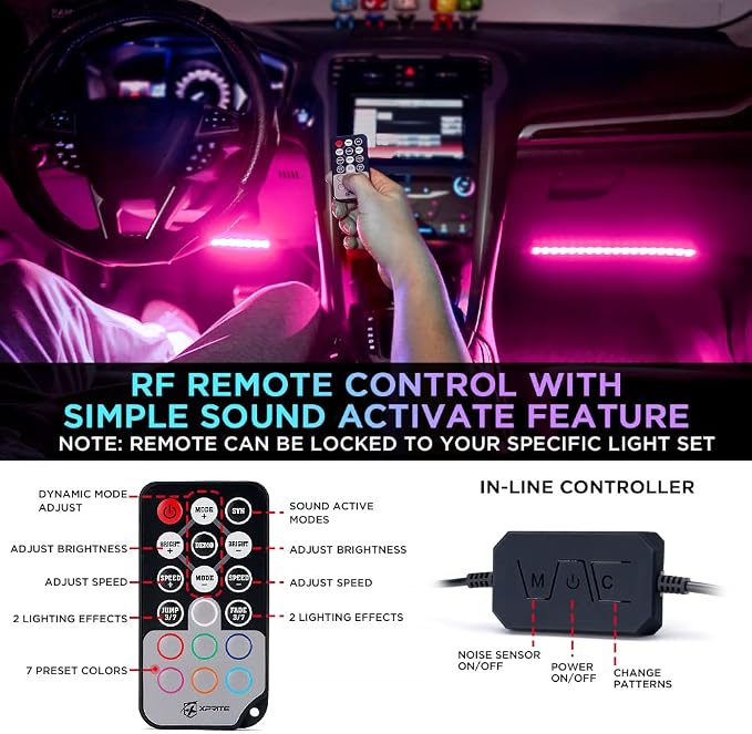Xprite Upgraded 144LED RGB Interior Car Lights with Smart App Control/Wireless Remote Control, Music Sync Mode, DIY Mode and Multiple Scene Options, Universal for Cars Truck ATV UTV(4pcs)