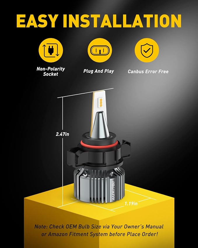 AUXITO 5202 LED Fog Light Bulbs Yellow Amber 3000K, Pack of 2 | 400% Brighter 6000 Lumens 30W High Power, 5201 PS24W PS19W 9009 12086 Fog Lamps LED DRL Bulbs Replacement for Cars Trucks