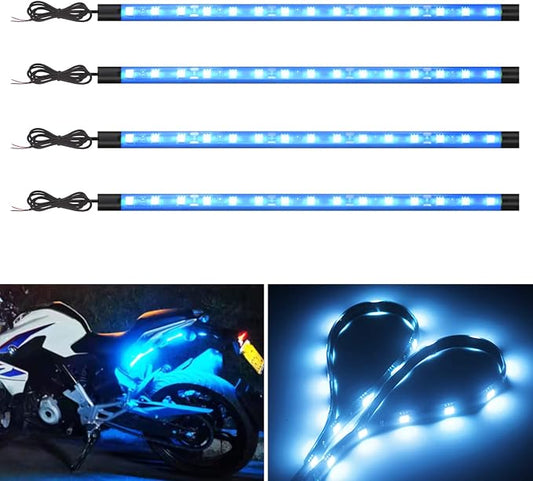 YM E-Bright Ice Blue Underglow LED Strip Lights 4 Pcs 27cm IP67 Waterproof | Adopts 5050 15SMD chips, DC12V low voltage, suitable for car, motorcycle, golf cart interior & exterior decorative lighting