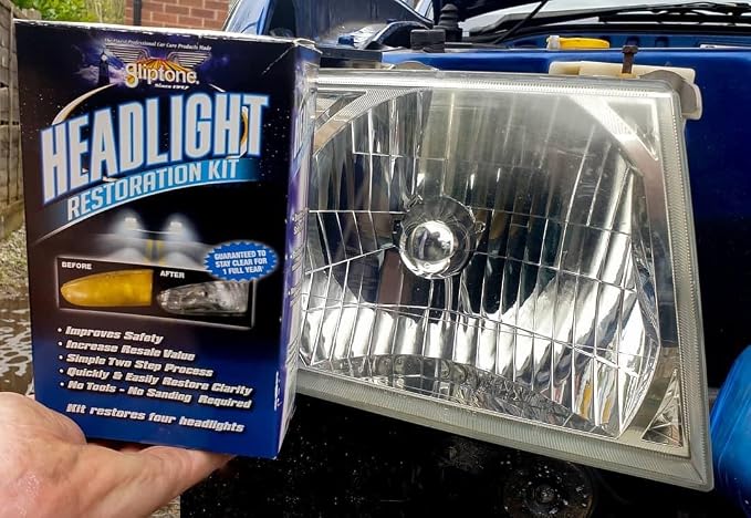 Gliptone Headlight Restoration Kit, Restores 4 Headlights, Guaranteed, Easy 2 Step Process, 7 Piece Kit, No Sanding or Tools Required | Restores Up to 4 Headlights, No Sanding or Tools Required, UV Protection & Clear Poly Coating, Easy 2-Step Process