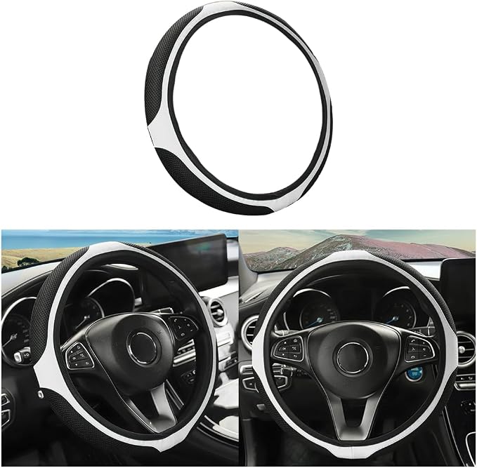 LoyaForba Car Steering Wheel Cover, Universal 14.5-15 Inch, Soft Anti-Slip Neoprene Protector for Steering Wheel, Breathable Odorless and Elastic Stretch, Car Accessory for SUV, Van, Truck (White)