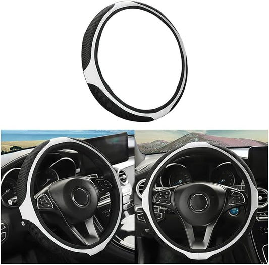 LoyaForba Car Steering Wheel Cover, Universal 14.5-15 Inch, Soft Anti-Slip Neoprene Protector for Steering Wheel, Breathable Odorless and Elastic Stretch, Car Accessory for SUV, Van, Truck (White)
