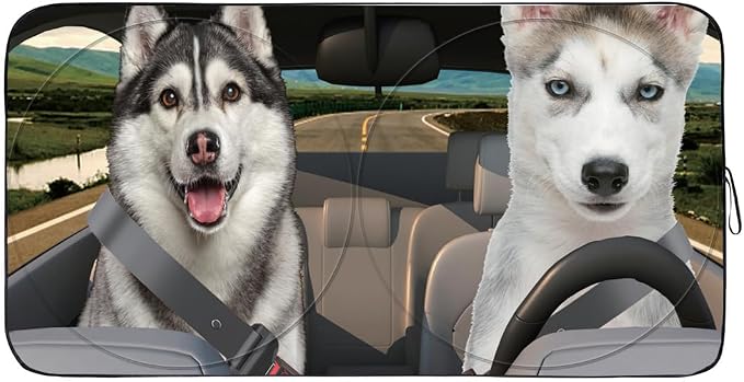 Gven Windshield Sun Shade for Car Front Window Sunshades Windshield Cover Automotive Interior Sun Protector Accessories for Compact& Midsize Sedan,Com& Subcompact SUV,Small Pickup,Wagon(Dogs, S)