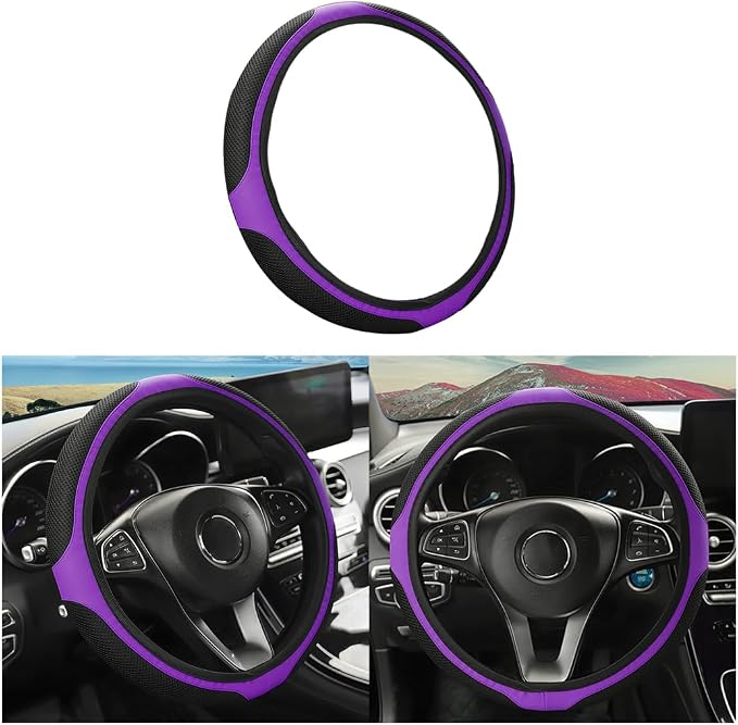 LoyaForba Car Steering Wheel Cover, Universal 14.5-15 Inch, Soft Anti-Slip Neoprene Protector for Steering Wheel, Breathable Odorless and Elastic Stretch, Car Accessory for SUV, Van, Truck (Purple)