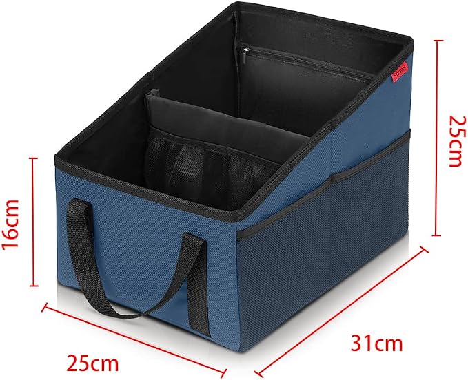 YOOFAN Car Seat Organizer - Passenger Seat Organizer, Collapsible Small Car Seat Storage for Console Front or Back, Automotive Backseat Organizer with Belt 4 Cup Holders for Kids Accessories, Blue