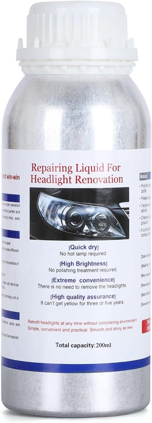 200ML Headlight Restoration Liquid,Automobile Headlight Lens Polish Repair Liquid, Car Headlight Scratch Restoring Fluid for Repair Headlight Yellowing, Haze, Scratches