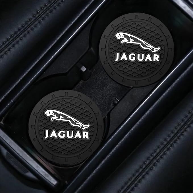 Car Cup Holder Coasters Compatible with Jaguar XE XEL XF XFL XJ F-PACE F-Type,Silicone Car Coasters 2pcs,Black