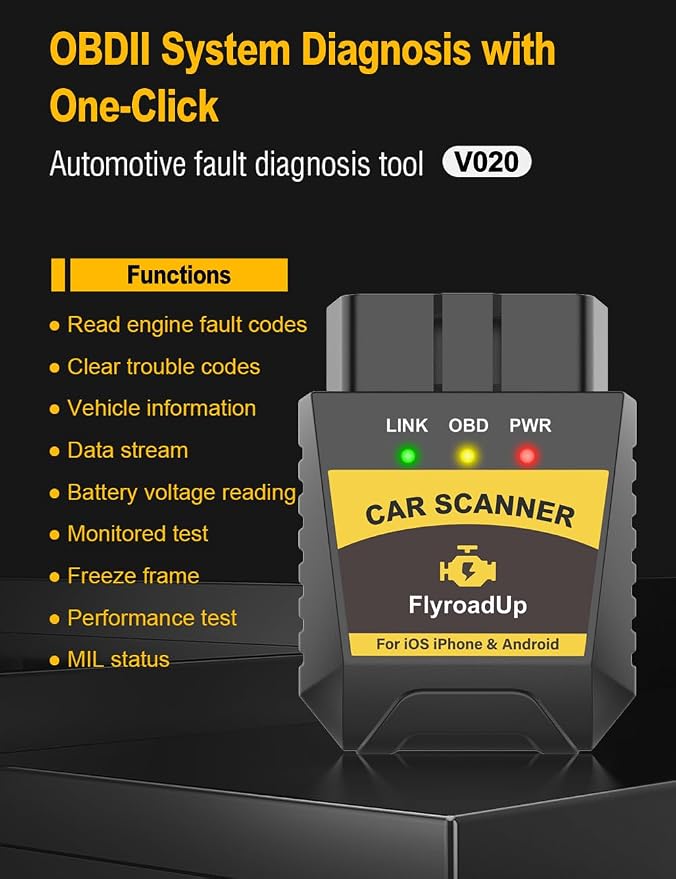 Car OBD2 Scanner Bluetooth for iPhone iOS Android OBDII Diagnostic Scan Tool Code Reader for Error Code Clear Braking Performance Test
