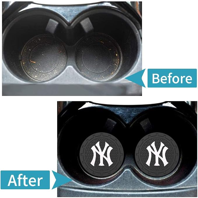 Baseball Fans Car Cup Holder Coasters for NY Yankees Fans, 2 Pack New York Yankees Silicone Non-Slip Cup Mats, 2.75" Car Cup Holder Inserts for Auto Interior