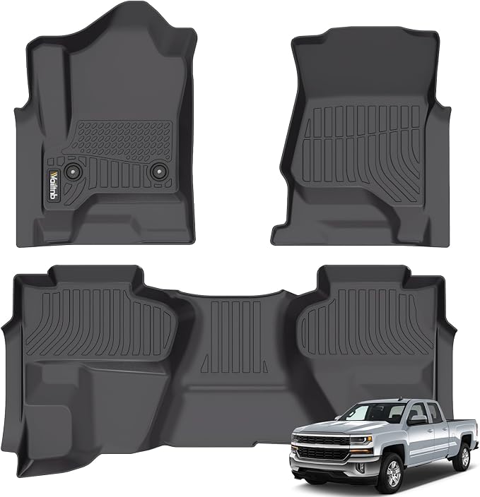 Wailtnb-Mats for Chevrolet Silverado/GMC Sierra 1500 2014-2018 (Double Cab) Silverado Legacy/Sierra LD 2019, 2500/3500 HD 2015-2019 Floor Mat All Weather Floor Liner Car Mat for Silverado Custom Fit