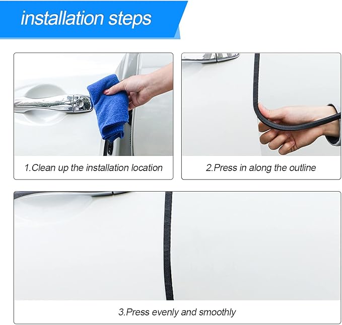16FT Car Door Edge Guards, U Shape No Glue Trim, White | Universal fit, most cars/SUVs/trucks, rubber seal, press-on channel, no glue, check thick strips, exterior accessories