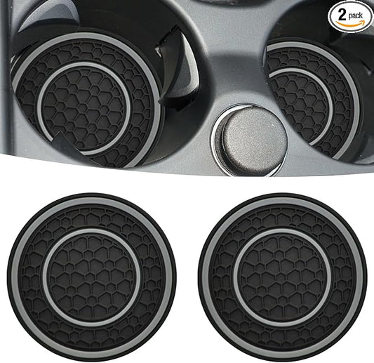 Car Cup Coaster Universal Automotive Waterproof Non-Slip Cup Holders Sift-Proof Spill Holder Car Interior Accessories 2 Pack Black & Gray