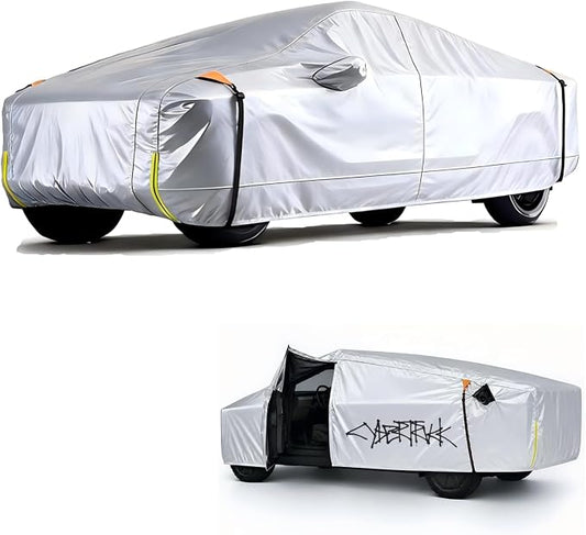 Wigoo Tesla Cybertruck Car Cover Accessories 2024-2026, Custom Fit Waterproof All Weather Outdoor Truck Cover, Windproof UV Rain Snow Dust Protection, Breathable Design, Paint-Safe Lining, Door Zipper