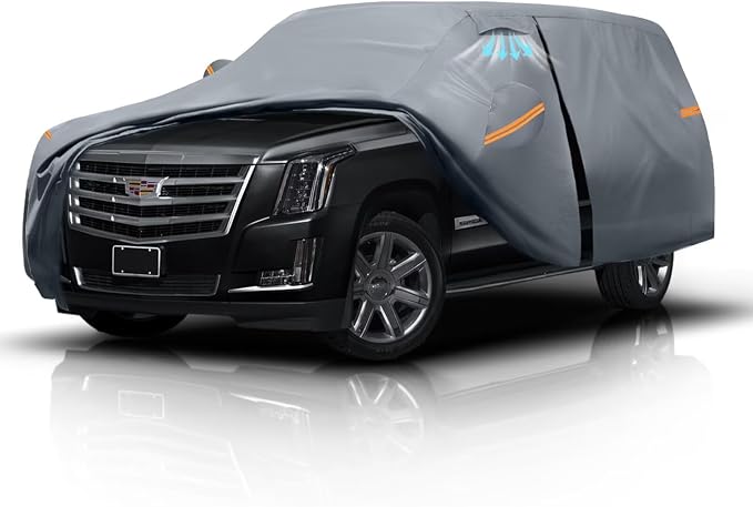 Large SUV Car Cover for Cadillac Escalade ESV 100% Waterproof All Weather, Heavy Duty Outdoor Full Exterior Covers Rain Sun Wind UV Protection.