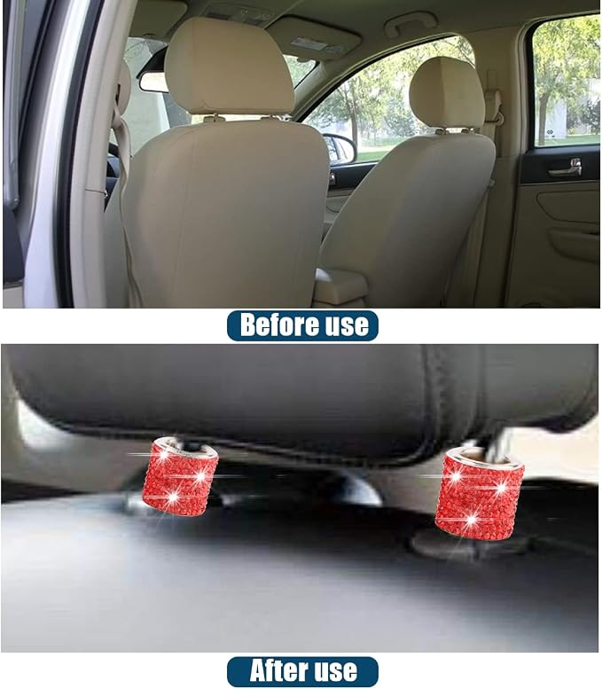 BELOMI 4 Pack Car Headrest Collars, Bling Car Head Rest Collars Rings Decor, Rhinestone Car Head Rest Collars, Diamond Interior Car Seat Accessory (Style 2-Red)