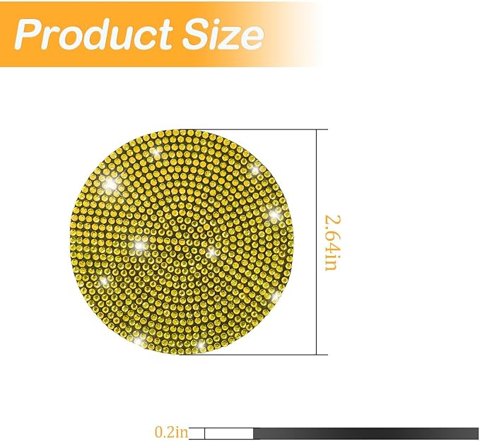 Osilly Bling Car Cup Holder Coaster, 2 Pack Crystal Rhinestone Anti-Slip Insert Coasters, Universal 2.75 Inch Fashion Automotive Cup Mat, Car Interior Accessories Decor Gifts for Women (Yellow)