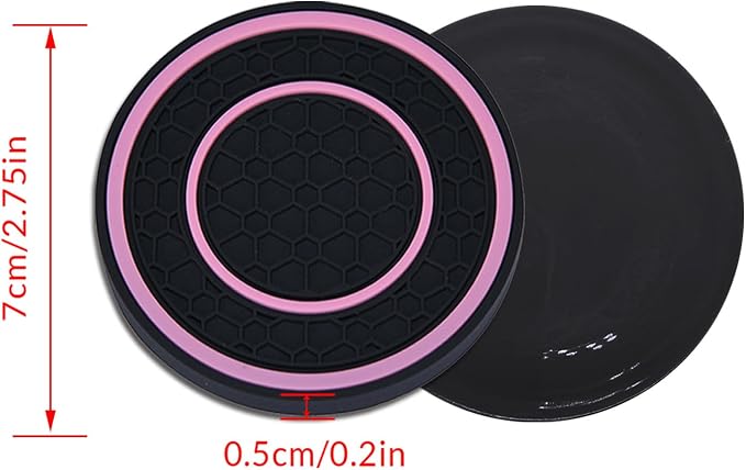 4 Pack Car Coasters for Cup Holder, 2.75 Inch Universal Auto Waterproof Coasters Silicon Insulation Cup Mats,No-Slip Anti Dust Insert Coaster for Woman Man, Suit for Vehicle Interior (Black/Pink)