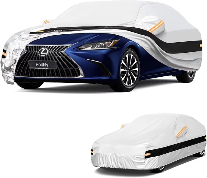 10 Layers Car Cover Custom Fit for Lexus ES ES350 ES300 ES300h ES350e ES500e(2012-2026), Waterproof All Weather for Automobiles, Outdoor Full Cover Sun Dust Protection with Cotton. Silver