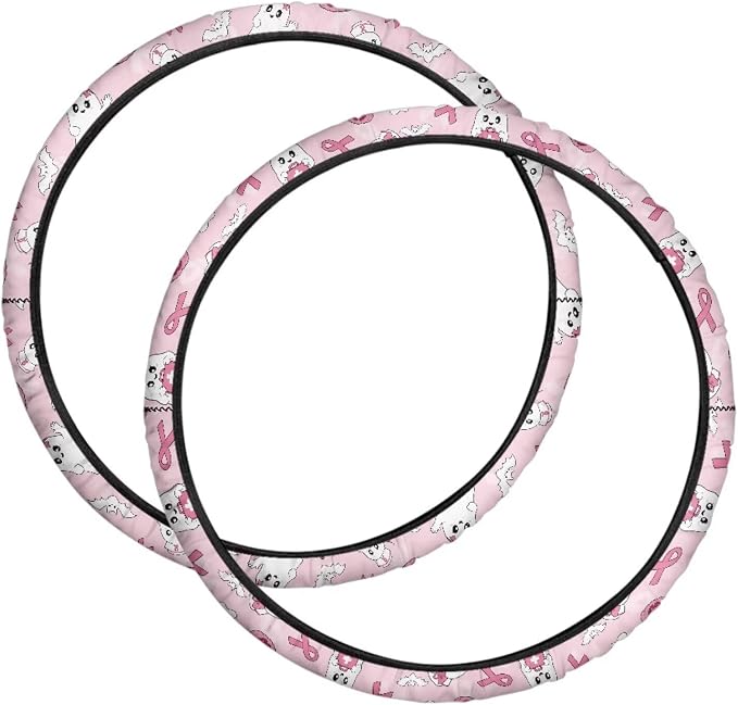 2 Pack Wheelchair Decorations Breast Cancer Pink Ribbon Ghost | Washable Protective Cover Non-Slip Wheelchair Accessories Tyre Covers to Protect Floors Carpets